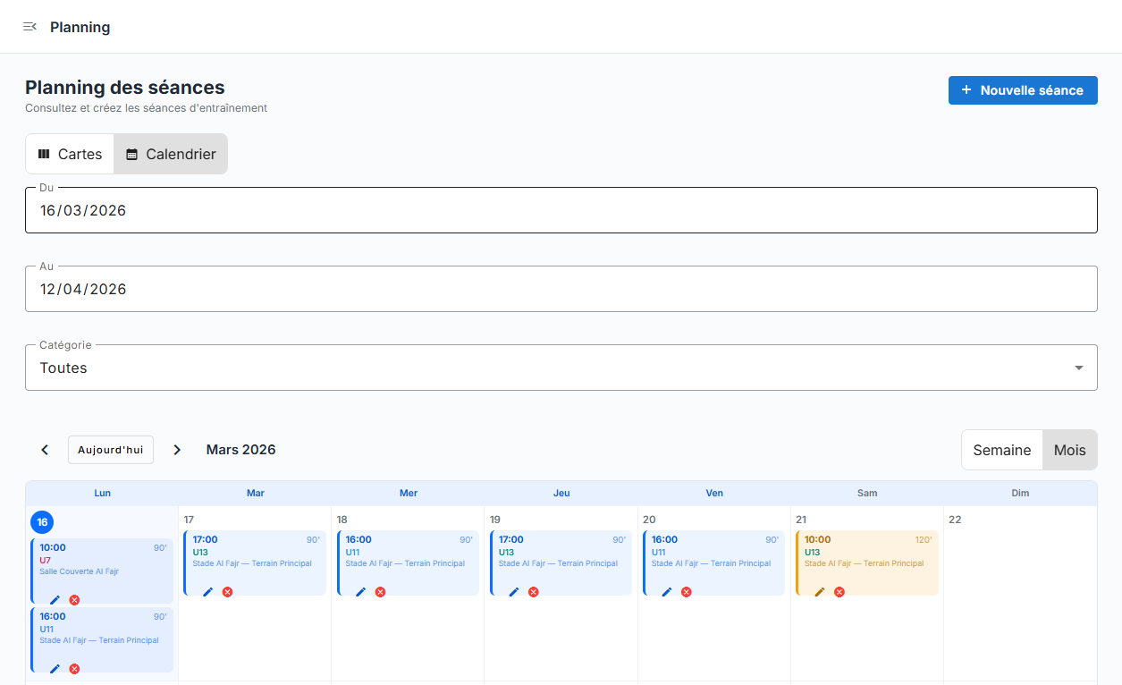 Planification des entraînements